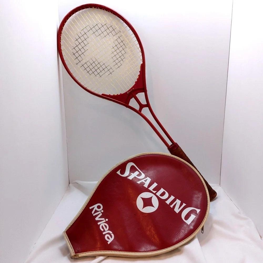 VTG SPAULDING RIVIERA Tennis Racket Cowhide grip   52-2458 W/ Zipper‎ Cover